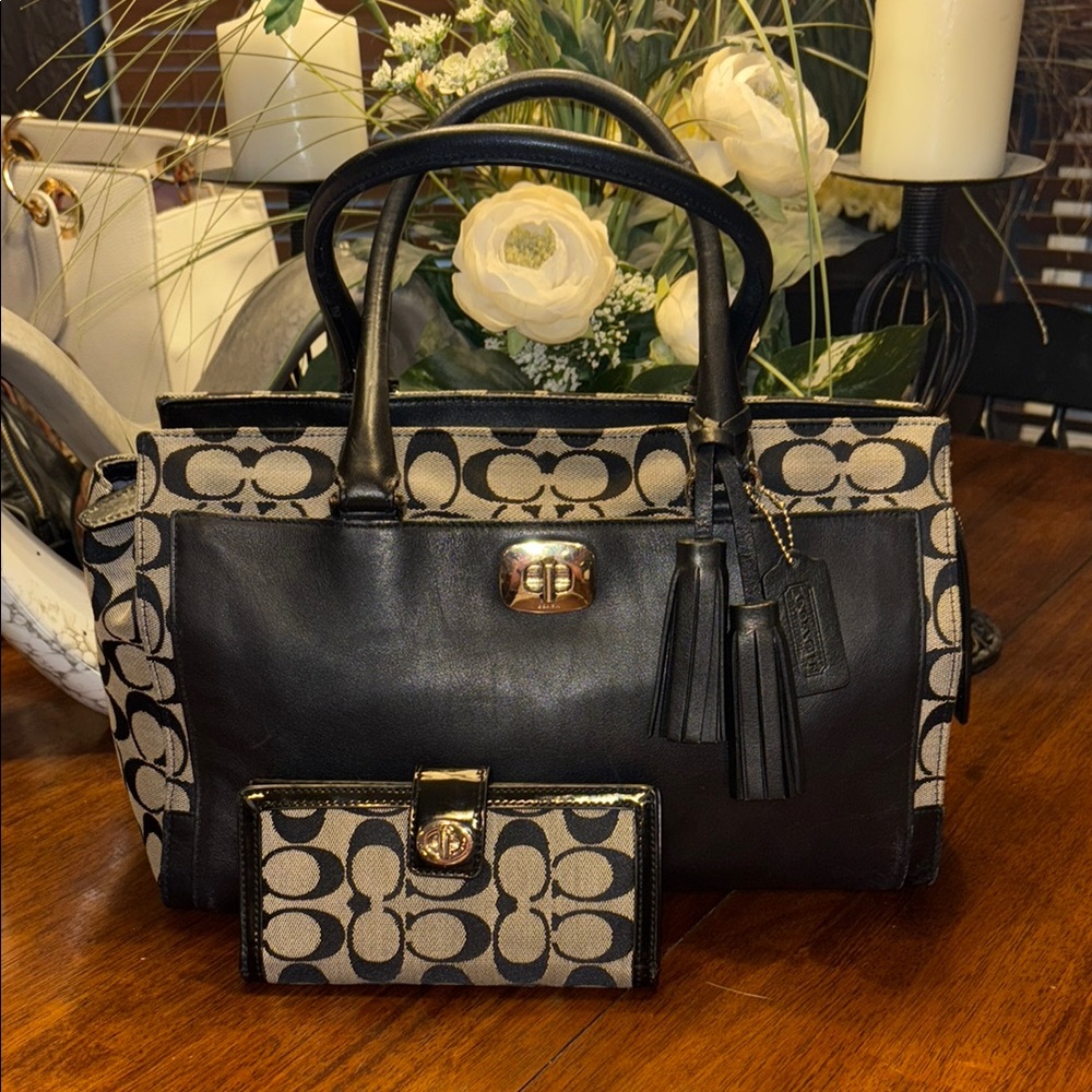 Sold#######Coach Black and Tan Tote Bag